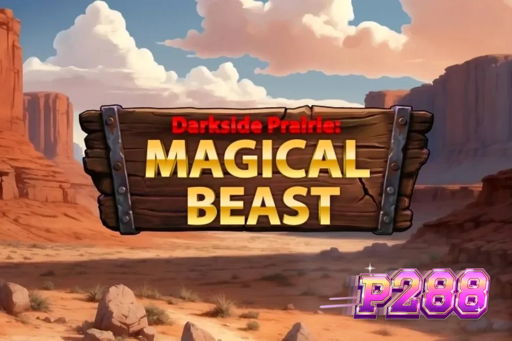 Visual na presentasyon ng Darkside Prairie: Magical Beasts slot na may madilim na canyon background.